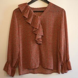 Vintage Red Floral Ruffle Blouse